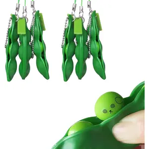 3 Pack Edamame Keychain Fidget Toys - Squeeze-a-Bean Puchi Puti Mugen Keyring Pea Keychain Soybean Toys Giftfidget toys