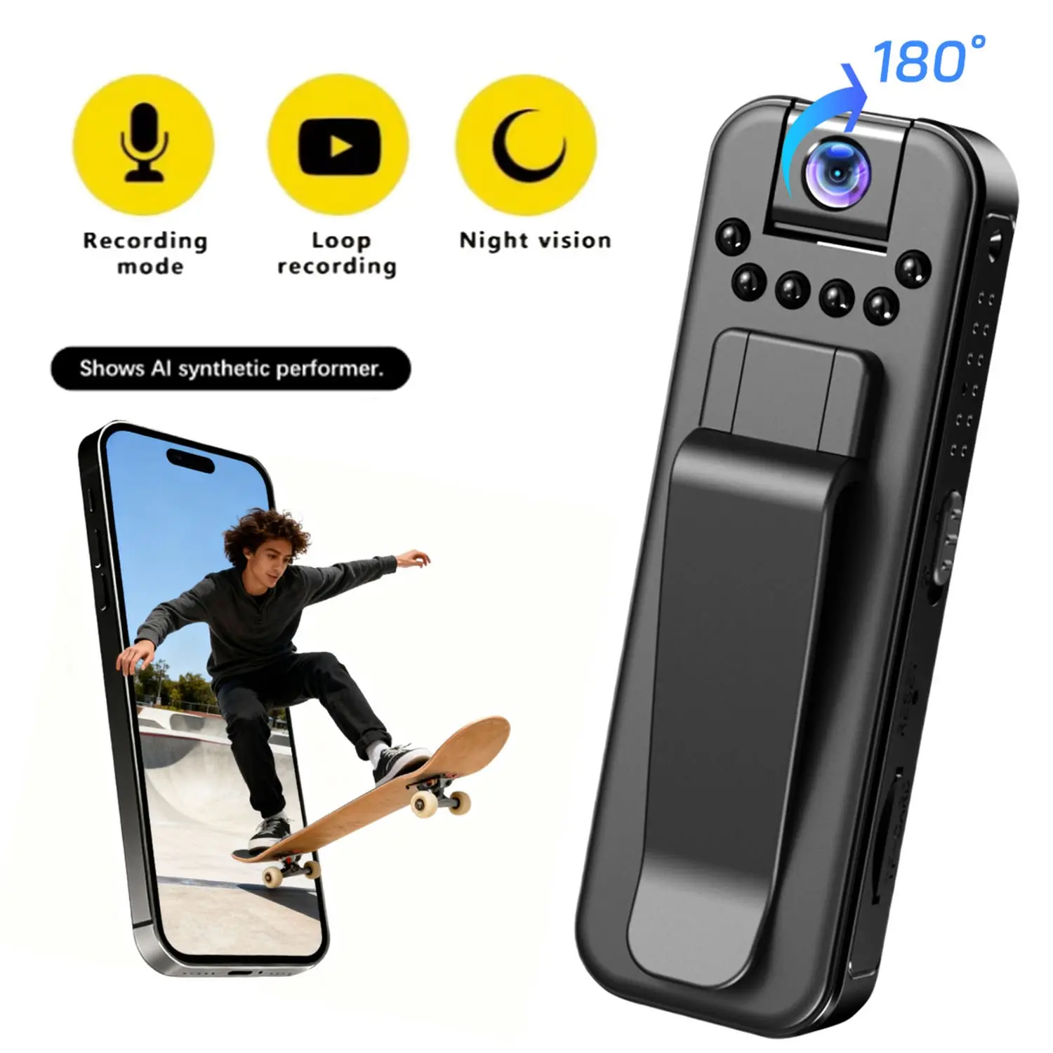 Portable Mini Action Camera with 180° Rotatable HD Lens, Infraerd and Night Vision,Portable Outdoor Sports Mini Camera for Skiing, Cycling, Hiking.
