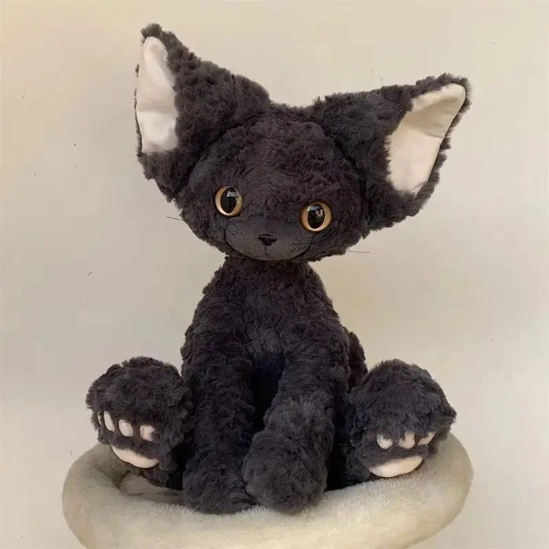 100% Brand New High-Quality ABS 40cm Kawaii Khaki Curly Long-Hair Black Cat Plush Toy Throw Pillow - Huggable Collectible Cute Animal Design Soft Huggable Soothing Stuffed Doll by Hunan Sunny & Sandy Toys Manufacturer Co. Ltd., Festive Kids’ Birthday Gift