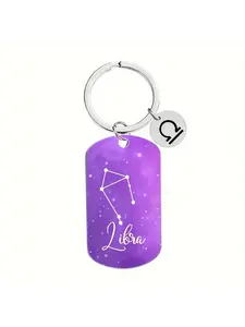 Stainless Steel Zodiac Keychain - Astrological Sign Keyring with Ring Buckle, Star Constellation Design for Backpack & Purse Decoration, Single Piece, Ideal Gift for Valentine