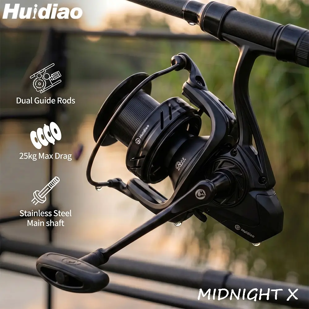 Huidiao Black Big Pit Spinning Reel 8000-14000 Series Long Cast Fishing Reel 25KG Max Drag 4.8:1 Gear Ratio CNC Aluminum Spool for Carp, Catfish & Surf Fishing Fishing Gear and Equipment