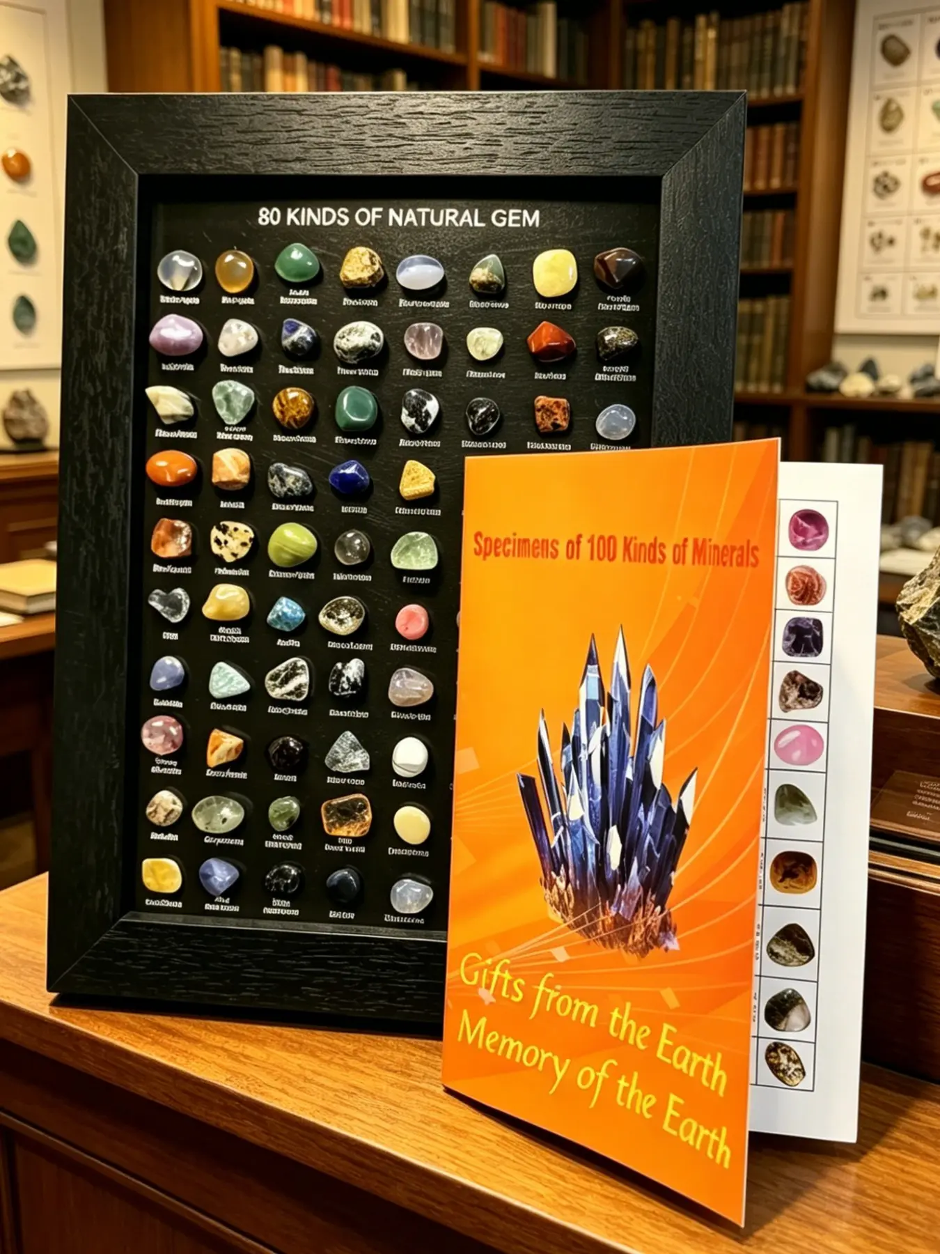 80 Natural Minerals + 100 Mineral Guide Book, Crystal, Agate, Fluorite, Chalcedony, Tiger Eye, Home Decor, Desk Ornament, Gift for Friends and Family