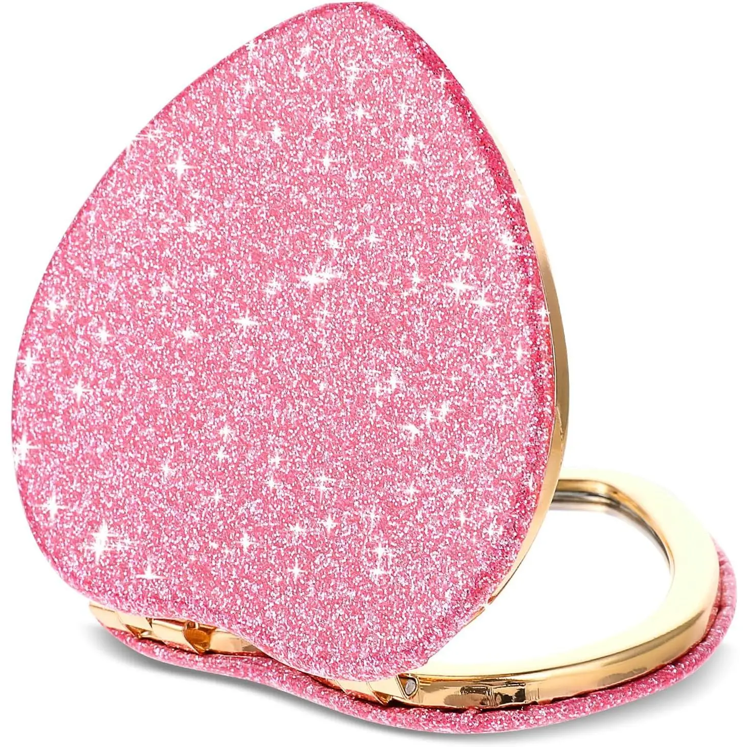 Compact Folding Mirror Heart Shaped Magnifying Mini  Mirror Portable Travel Makeup Mirror for Purse Double-Sided Cute Glitter  Mirror for Women  Office Valentine's Day