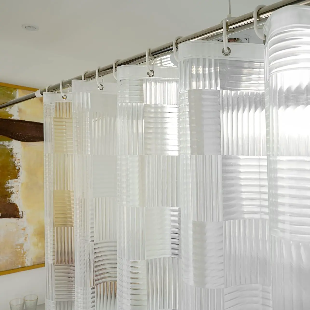 EVA Clear Shower Curtain/Liner 72 x 72 Inches, Heavy Duty Transparent Bathroom Shower Curtain with 3D Geometric Pattern, Waterproof with 3 Weighted Magnets