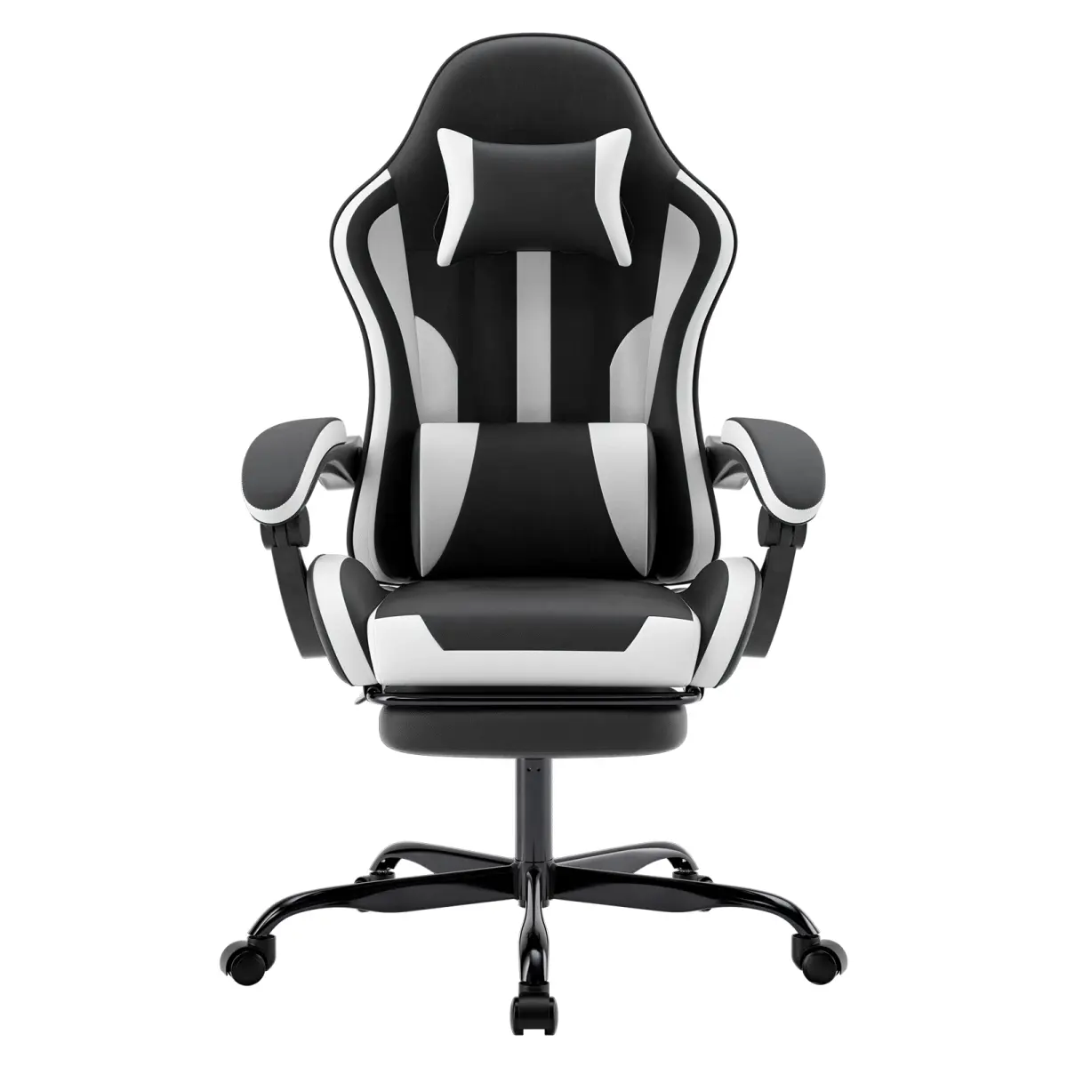 Gaming Chair, Video Game Chair with Footrest and Massage Lumbar Support, Ergonomic Computer Chair Height Adjustable with Swivel Seat and Headrest (White)