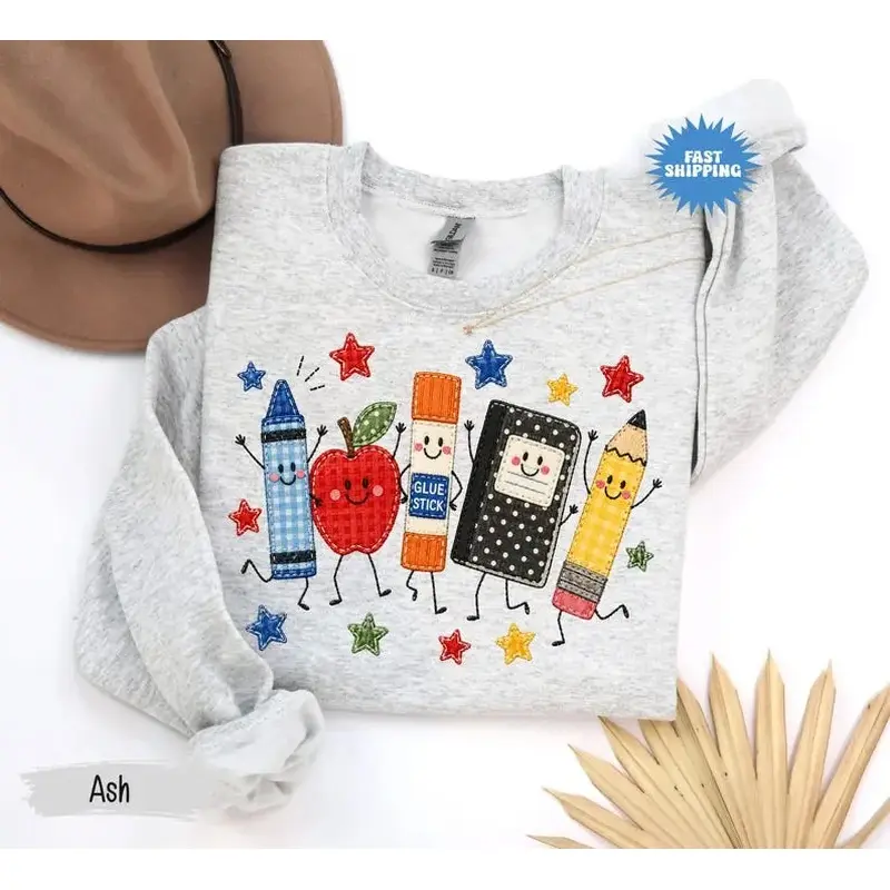 [Sweatshirt or Tshirt] Back to School Sweatshirt, Apple Pencil Notebook Graphic Shirt, Doodle School Teacher Sweater, Cute Teacher Gift, Teacher Gildan Crewneck
