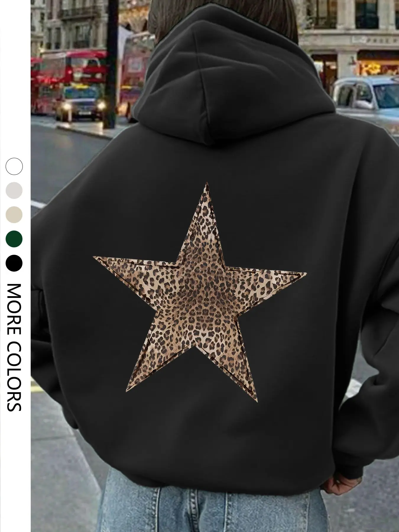 Leopard Print Star Oversized Loose Hoodie, Y2K E-Girl Vintage Streetwear Casual Pullover, Aesthetic Long Sleeve Hooded Sweatshirt for Women & Men, Baggy, Graphic Hoodie Sweatshirt, Pattern Print Hoodie