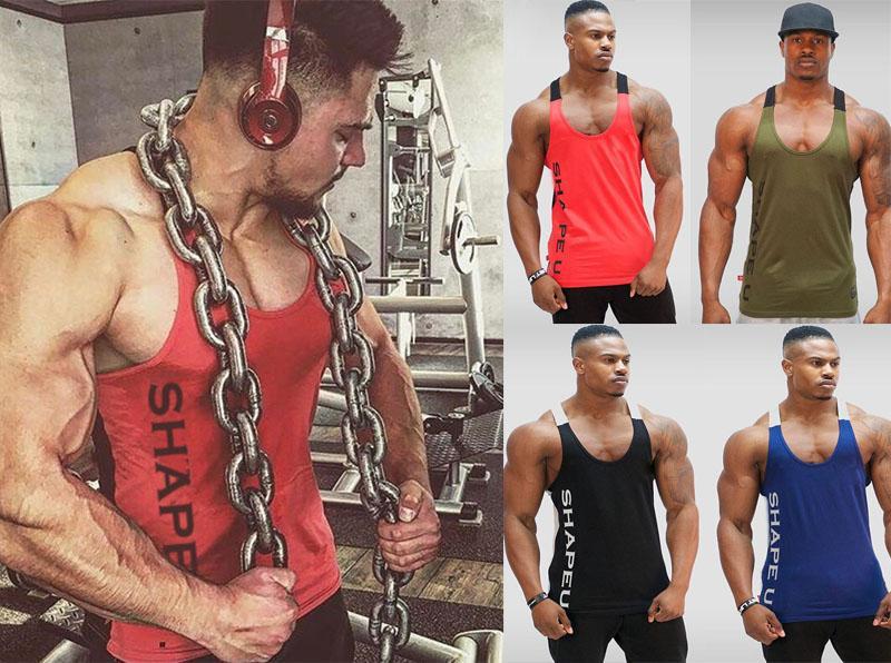 Men Solid Gym Stringer Tank Top Bodybuilding Fitness Singlets Muscle Vest Tees Sport Clothing