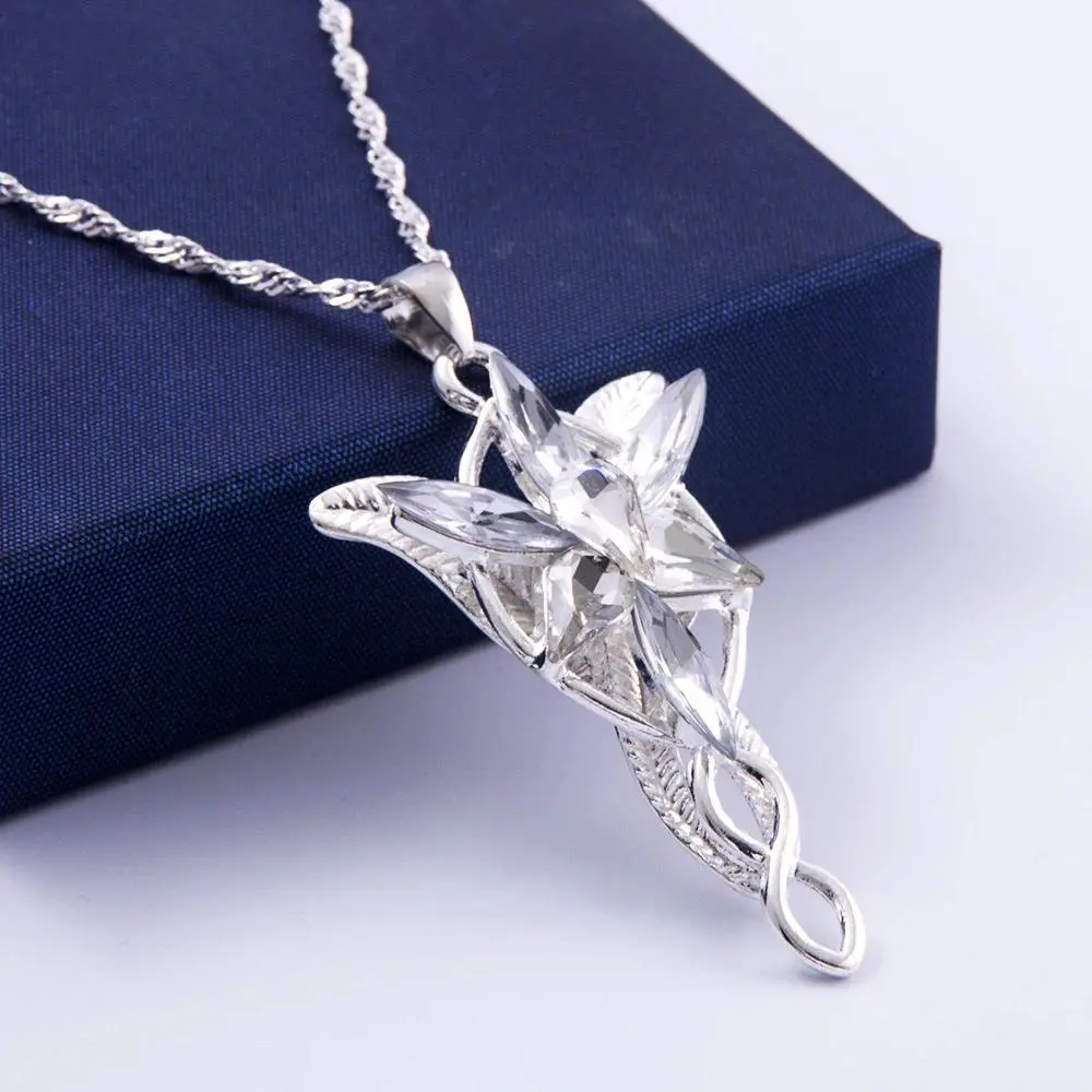Women's Arwen Evenstar Silver Crystal Accent Pendant Necklace - Party Wear Costume Jewelry, Movie Themed Gift
