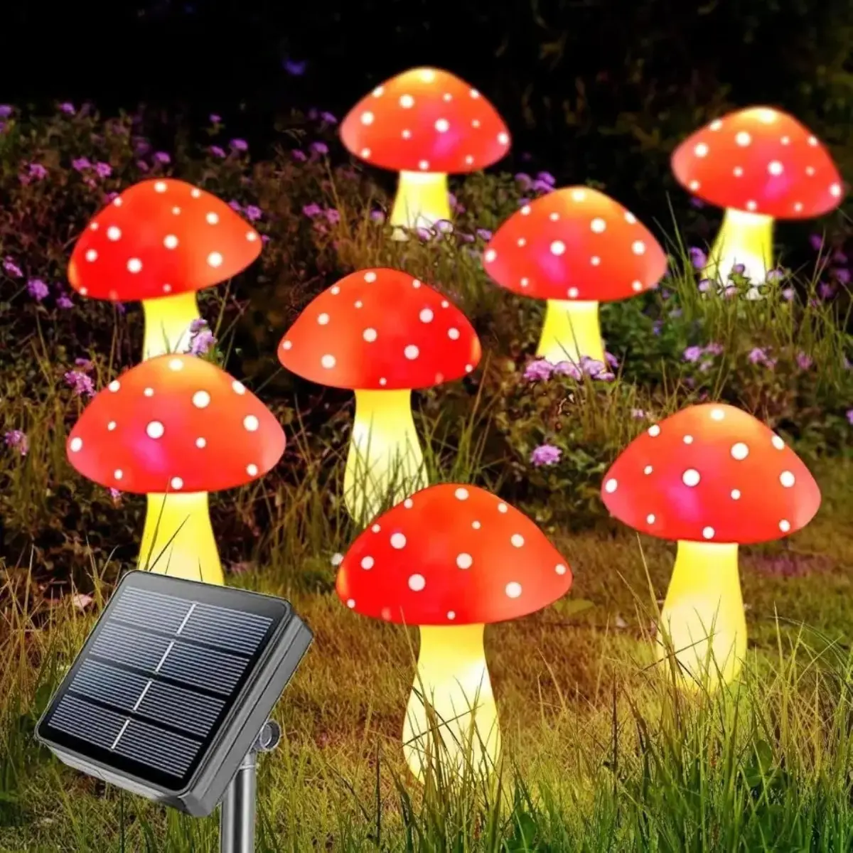 Solar Powered Glowing Mushroom Lights, Waterproof Outdoor Decorative Landscape Lights, Cute Mushroom Shaped Lawn Lamp for Courtyard, Garden, Park & Scenic Areas, RGB Night Glow Ornament Lights, Energy Saving Pathway Lighting for Patio, Yard & Outdoor Home
