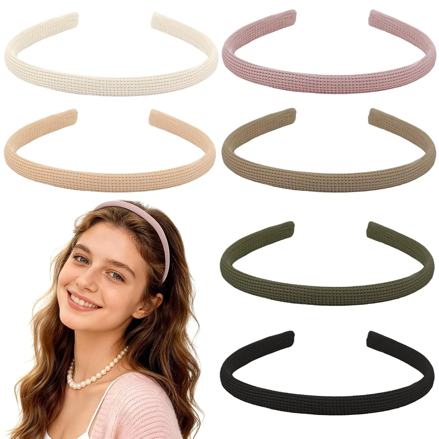 6 PCS Thin Headbands for Women Girls, No Pressure Skinny Headbands, Non Slip Comfortable Soft Fabric Headbands, Cute Hair Accessories Hairbands for Makeup Washing Face (Natural Color)