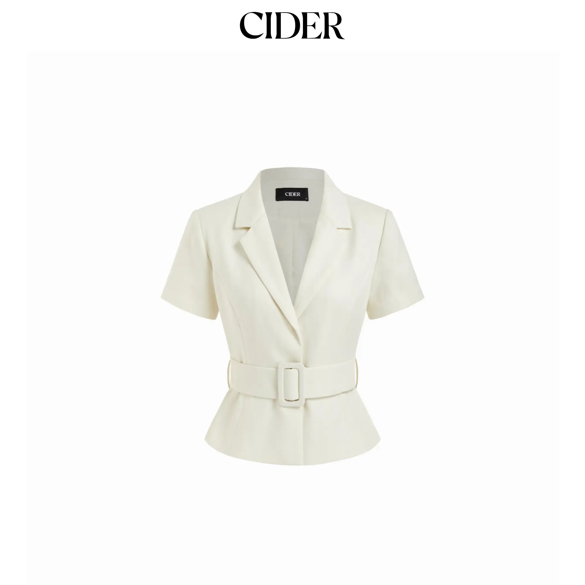 Cider Collar Short Sleeve Peplum Belted Blazer With Shoulder Pads SohoChic