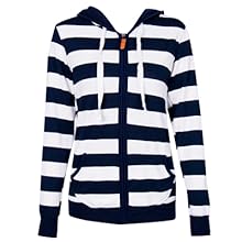 Women Plain Zipper Spring Hoodie Striped Hooded Jacket