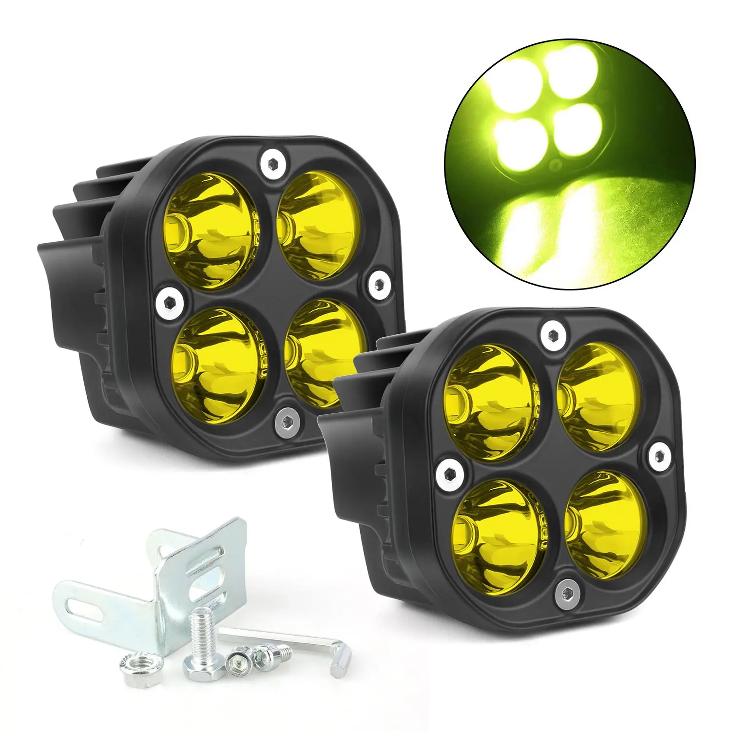 2PCS 40W Yellow light Aluminum, cased LED Work Lights, IP68 Waterproof,Spotlight Design, Ideal for Off road, Camping & Vehicle Illumination jeeplight bar