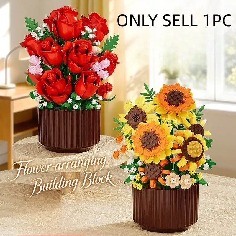 DIY Flower Building Blocks, DIY Flower Arrangements, Eternal Rose Bouquet, Sunflower Decorative Piece, Permanent Flowers Gift, Home Decoration, Festival Gift