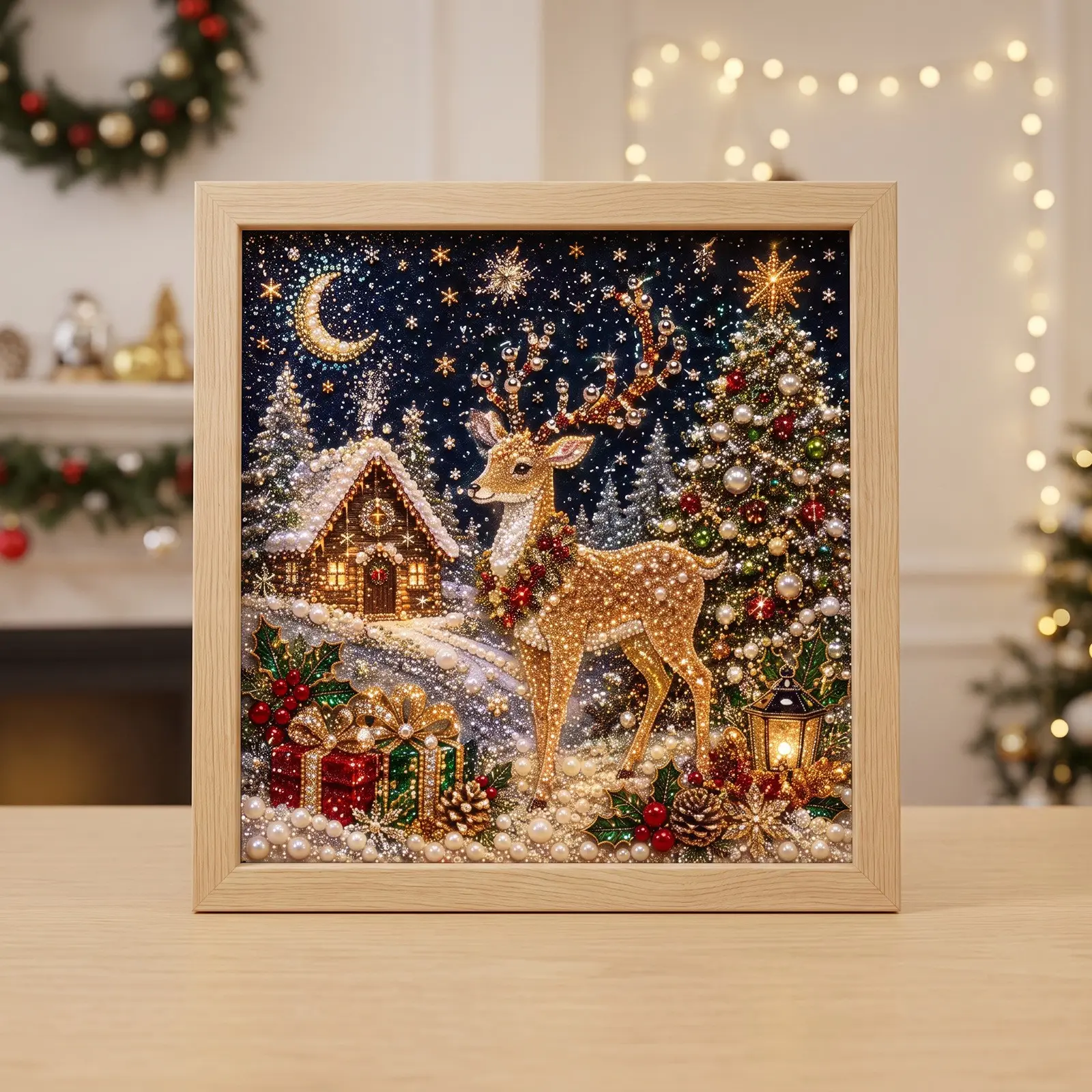 Christmas Pearl Art DIY Painting Set, Festive Home Decor DIY Stickers, Handmade Craft Decoration, Christmas Atmosphere Ornament Kit