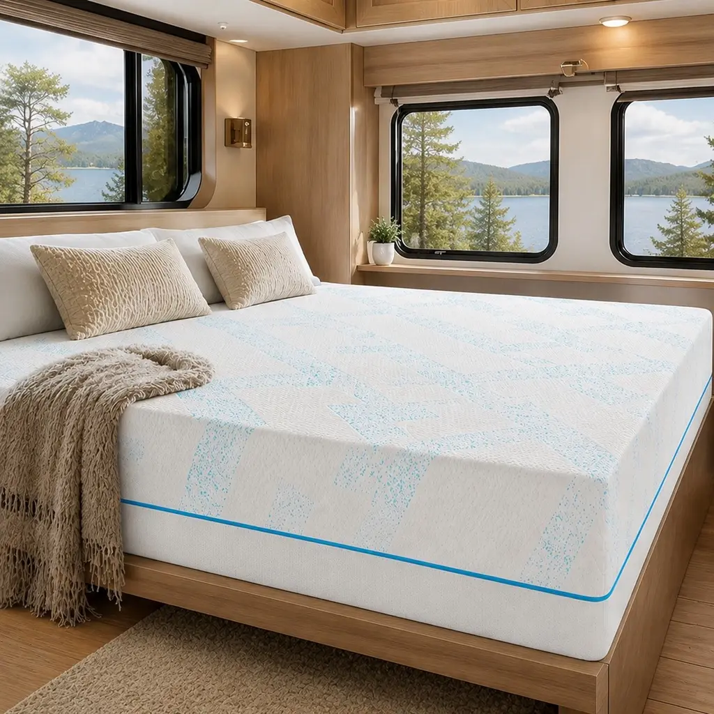 10 Inch RV Short King Memory Foam Mattress, Gel-Infused Cooling Foam, Breathable Jacquard Cover, CertiPUR-US & Oeko-Tex Certified, Medium Firm Support for RV, Camper, Trailer, White