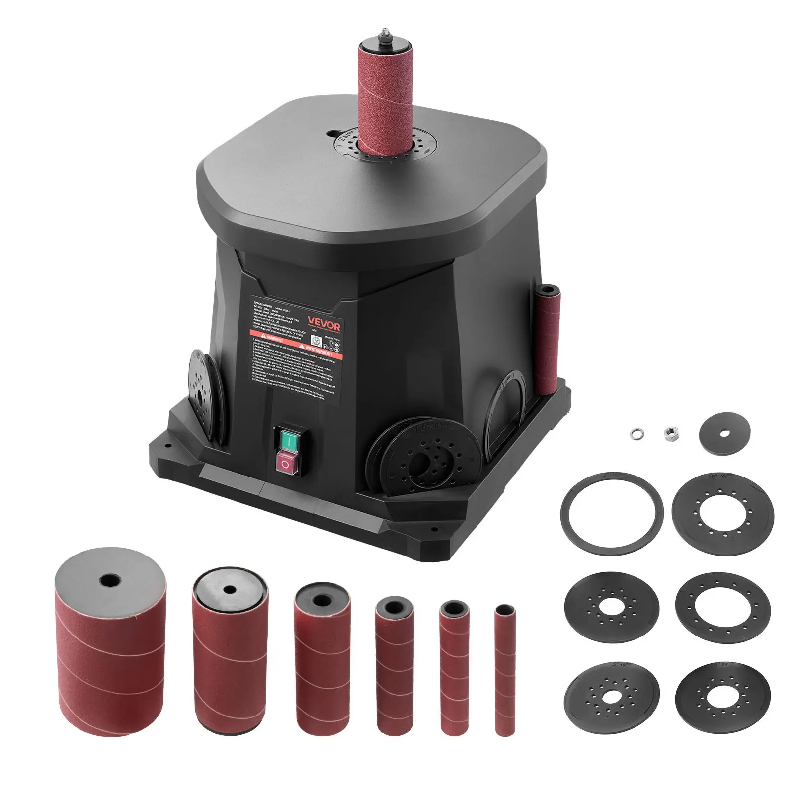 【DealsForYouDays】VEVOR Oscillating Spindle Sander, 2000RPM Benchtop Spindle Sander with 6 Sleeves (1/2"-3"), 0.59" Stroke Dust Connection Port for Furniture Finishing, Crafts Sanding, DIY Woodworking