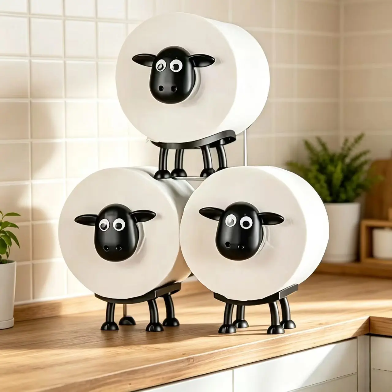 Sheep-Shaped Toilet Paper Holder Set, 3D Printed Roll Stand with Cute Lamb Design, Independent Bathroom Accessory, Fun Home Creative Rack, Bathroom Essentials Accessories, Sheep Tissue Holder