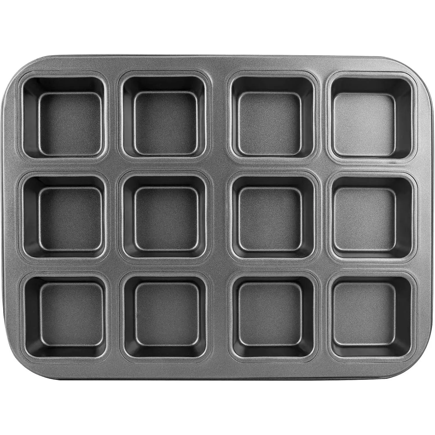 Beasea 1 Set 12 Cavity Non-Stick Brownie Pan with Dividers, Carbon Steel Square Baking Tray for Cupcakes, Mini Cakes, Cookies, Bread, Oven Safe All Edges Individual Baking Mold