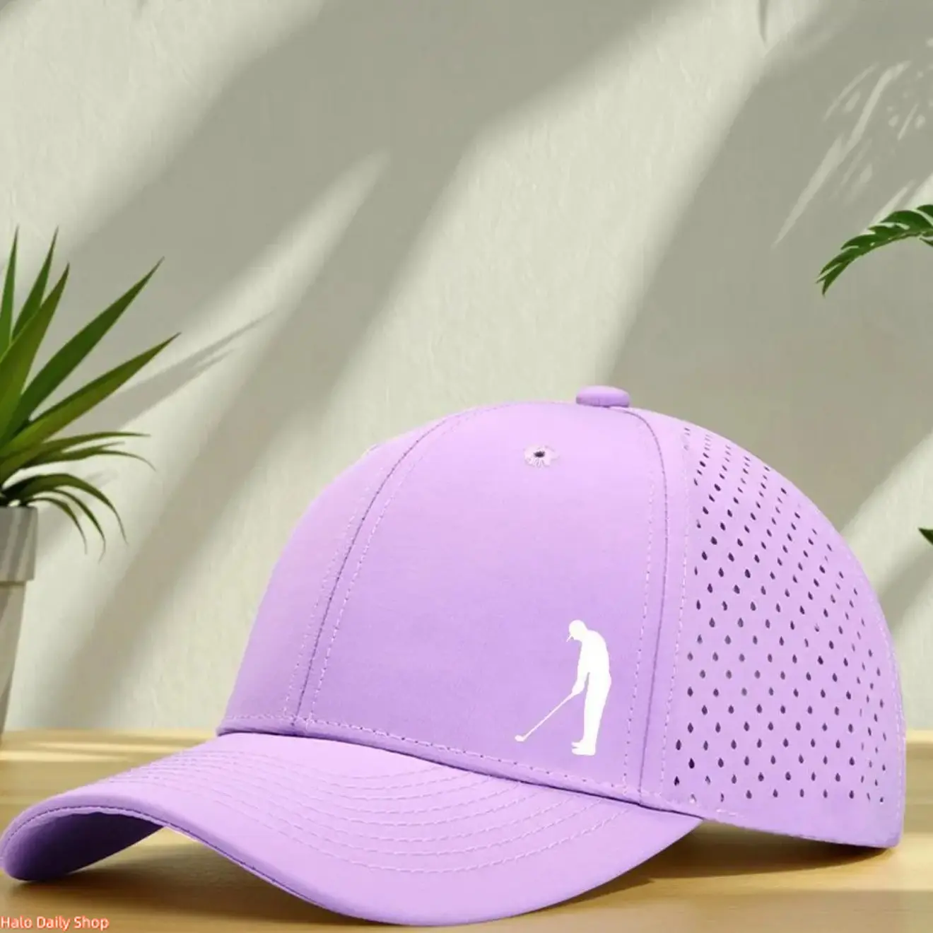 Men's Lavender Golf Hat, Classic Trucker Cap with Breathable Mesh and Golfer Graphic, Adjustable Outdoor Cooling Hat for All Seasons, Golf Hats