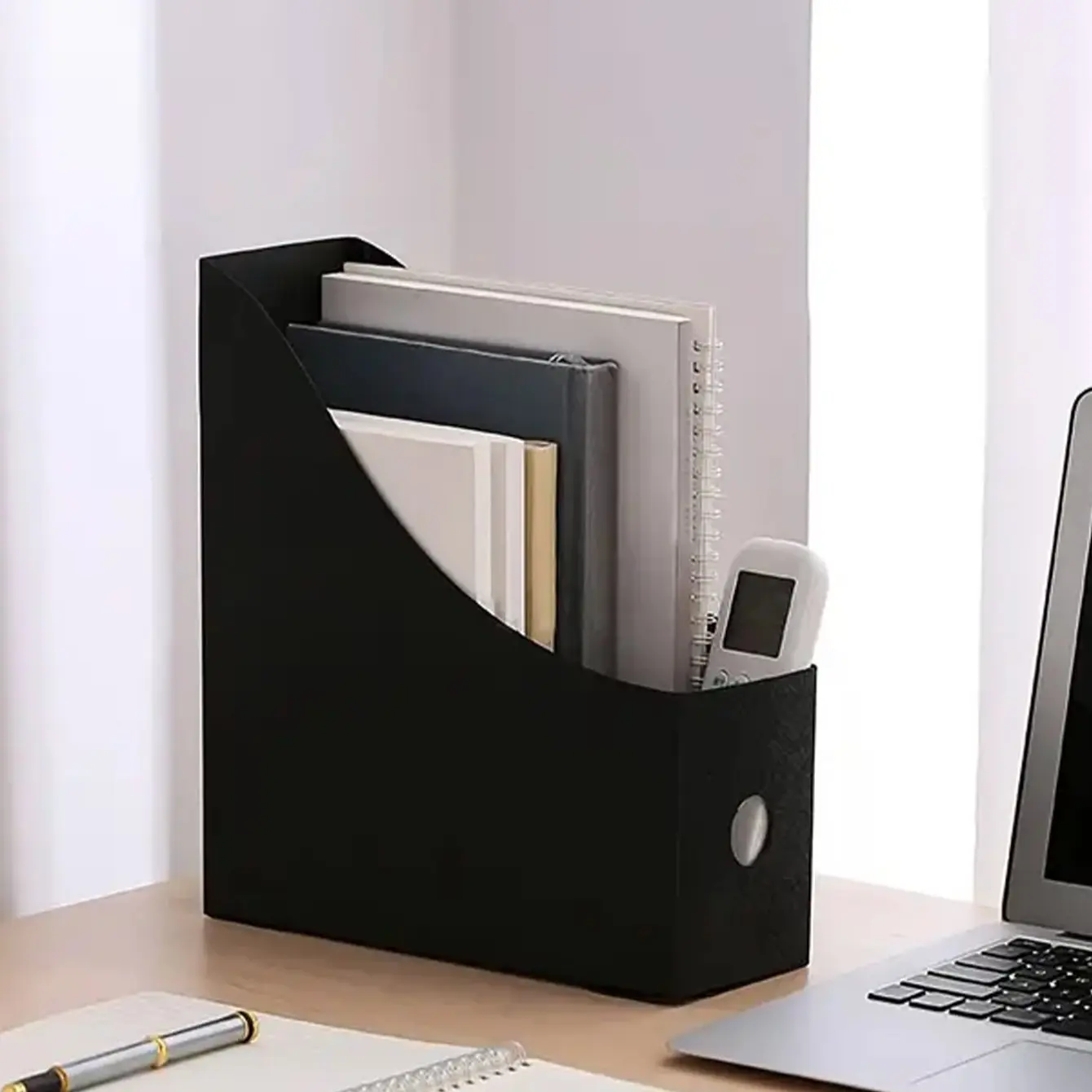 1pc Slanted Front Desktop Magazine File Folder Holder with Side Pull Tab, Vertical Upright Document Storage Rack, Multi-Item Sorting Organizer for Student Office Desk Paper Book Sundry Arrangement, Files Organizer