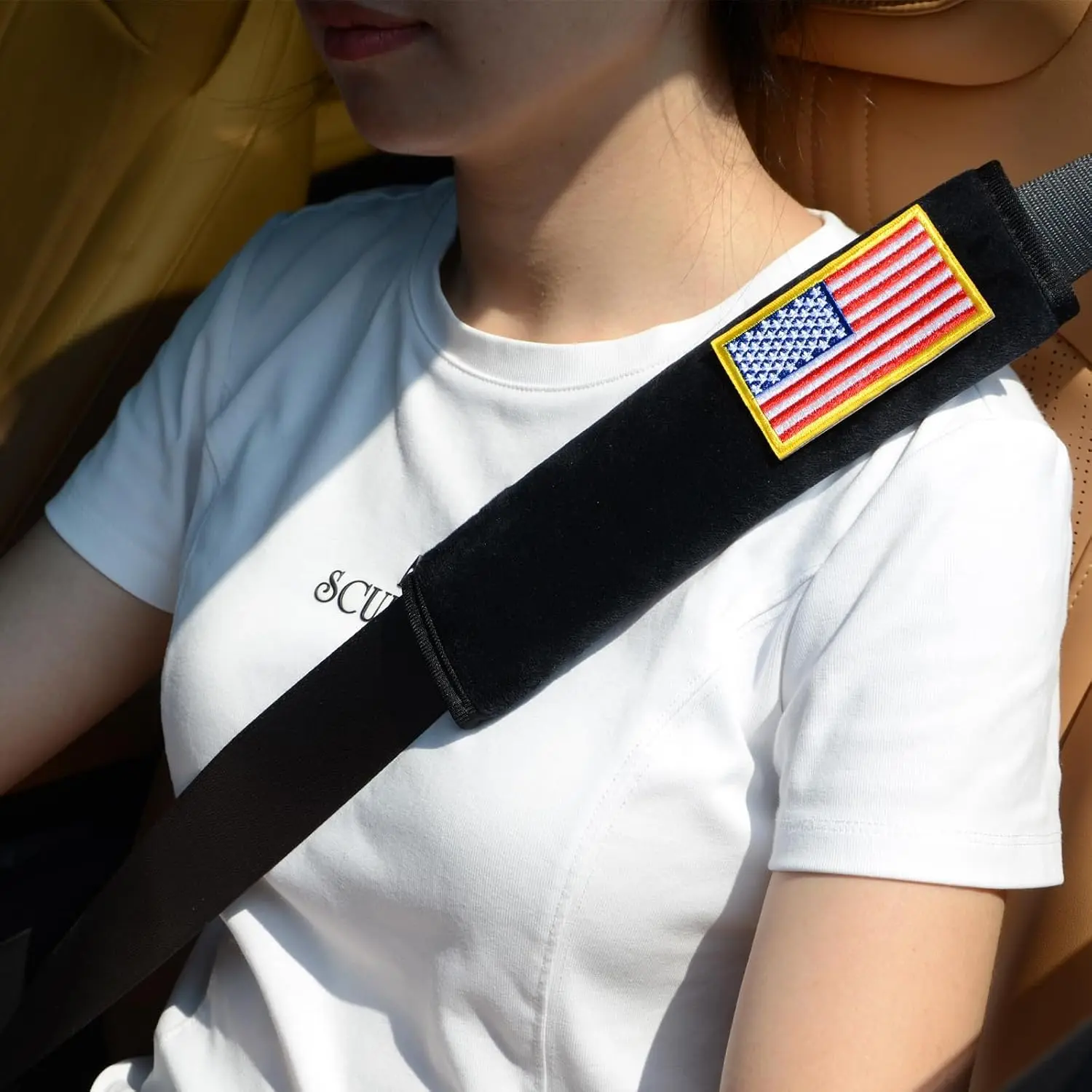 2 Pack Soft Seat Belt Cover Pad with Embroidered Fabric Sticker () - Comfortable Seatbelt Covers for   and  Ages - Seat Belt Extender  Pad - Seatbelt Cushion for Backpack