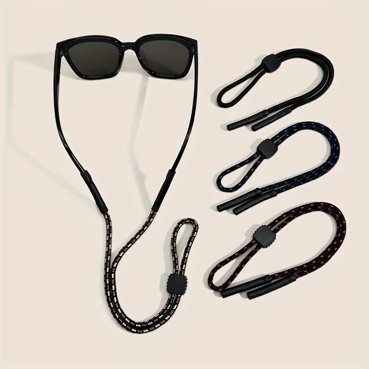 Adjustable Sports Eyewear Cord, 5mm Multi-Color Polypropylene Strap with Non-Slip Loop Sleeves for Outdoor Sport and Cycling, Looped Cords, Slip-Proof Grip