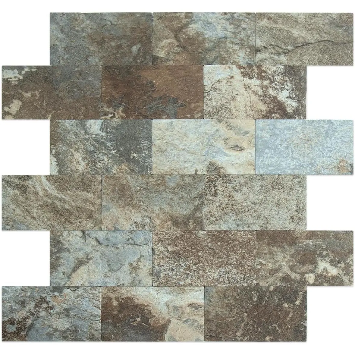 12"x12" Beige Brown Slate Thick PVC Self-Adhesive Peel-and-Stick Backsplash Wall Tiles, Backsplash Kitchen Wall Surfaces Decor for Bathroom
