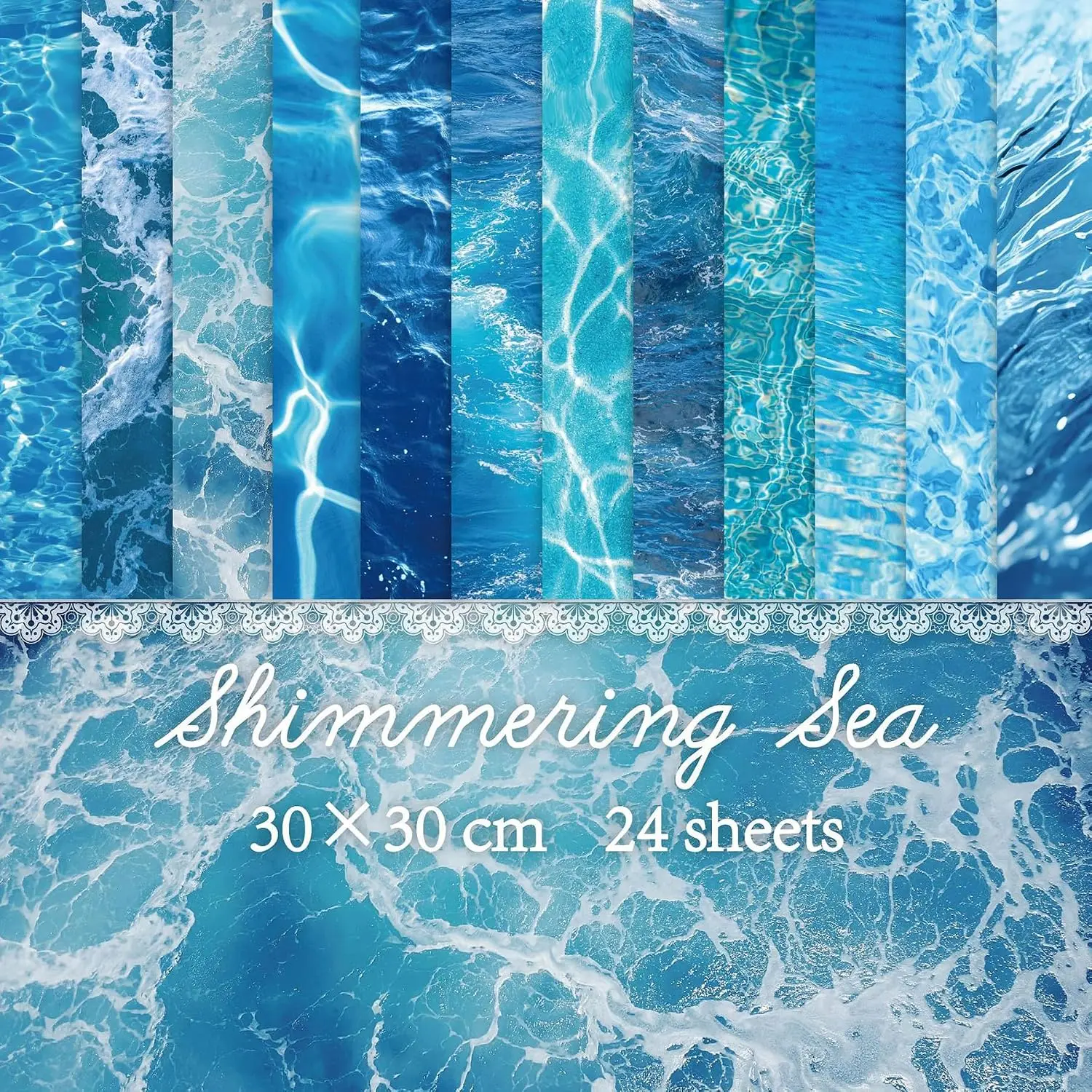 24 Sheets  Waves Scrapbook Decorative Paper, 12x12 In Blue Double Sided Papers Pad, Craft Paper Folded Flat for Birthday Wedding Card Making Photo Album Decor