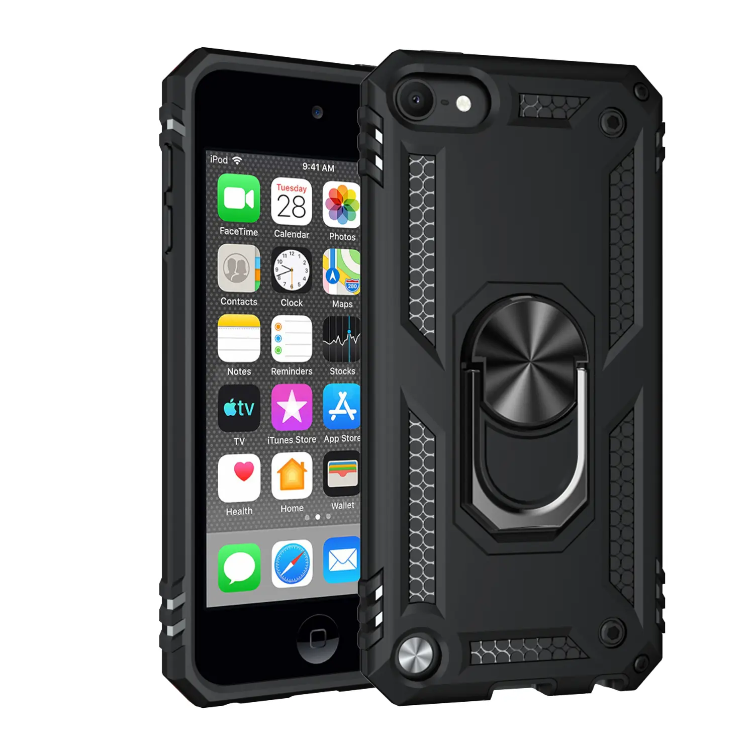 Case for Apple iPod Touch 5/iPod Touch 7/iPod Touch 6 Thick Durable Dual Layer Shockproof Anti-Drop, Simple Solid Color, 360 Rotating Metal Ring Stand, Non-Slip Dirt-Resistant for Apple iPod Touch 5/iPod Touch 7/iPod Touch 6 Case