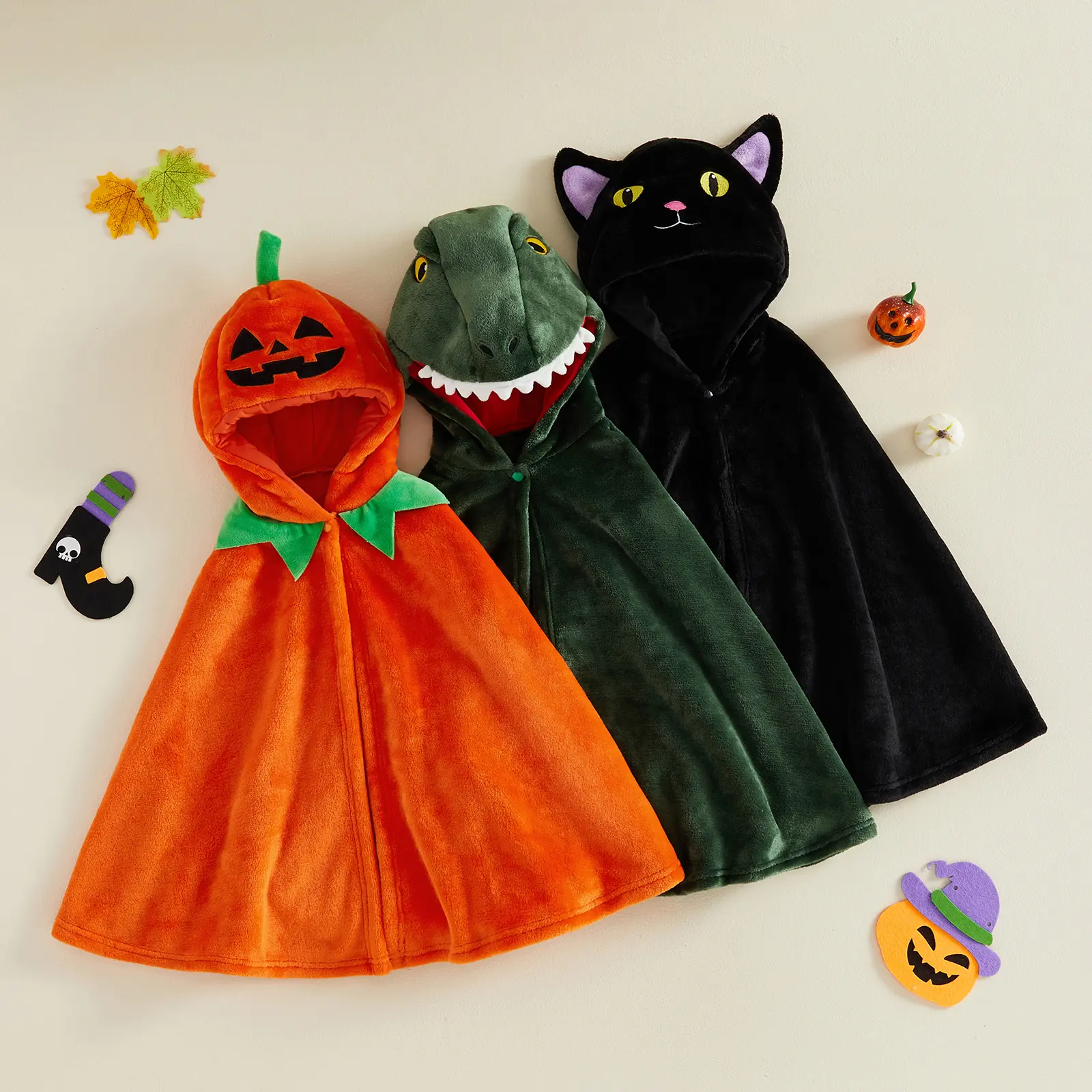 Toddlers Poncho - Kids Hooded Polyester Cosplay Costume, Pumpkin Dinosaur Design, 1 x Kids Poncho for 3 Months-4 Years, Halloween Party Outfit, One Size Cloak Cape, Universal