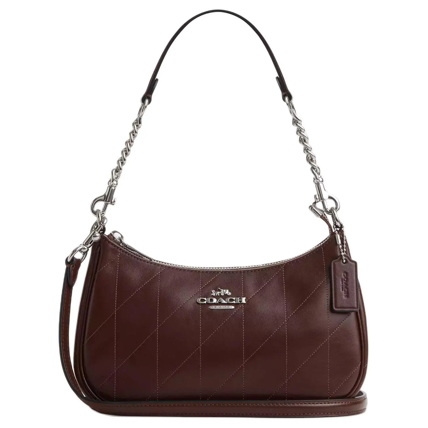 COACH Teri 24 Quilted Leather Shoulder Bag for Women, Medium Size, Brown