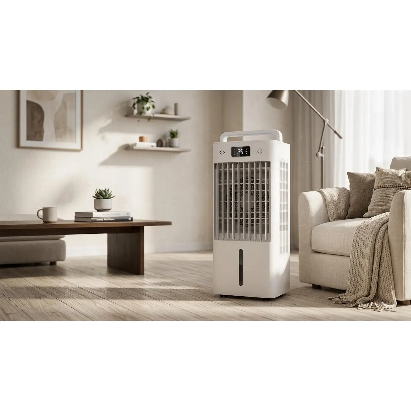 10L Portable Evaporative Air Cooler, 45W Low Power Energy Saving Design, Dual 90° Wide Angle Oscillation, Touch Screen & Remote Control with LED Display, Indoor Outdoor White Swamp Cooler