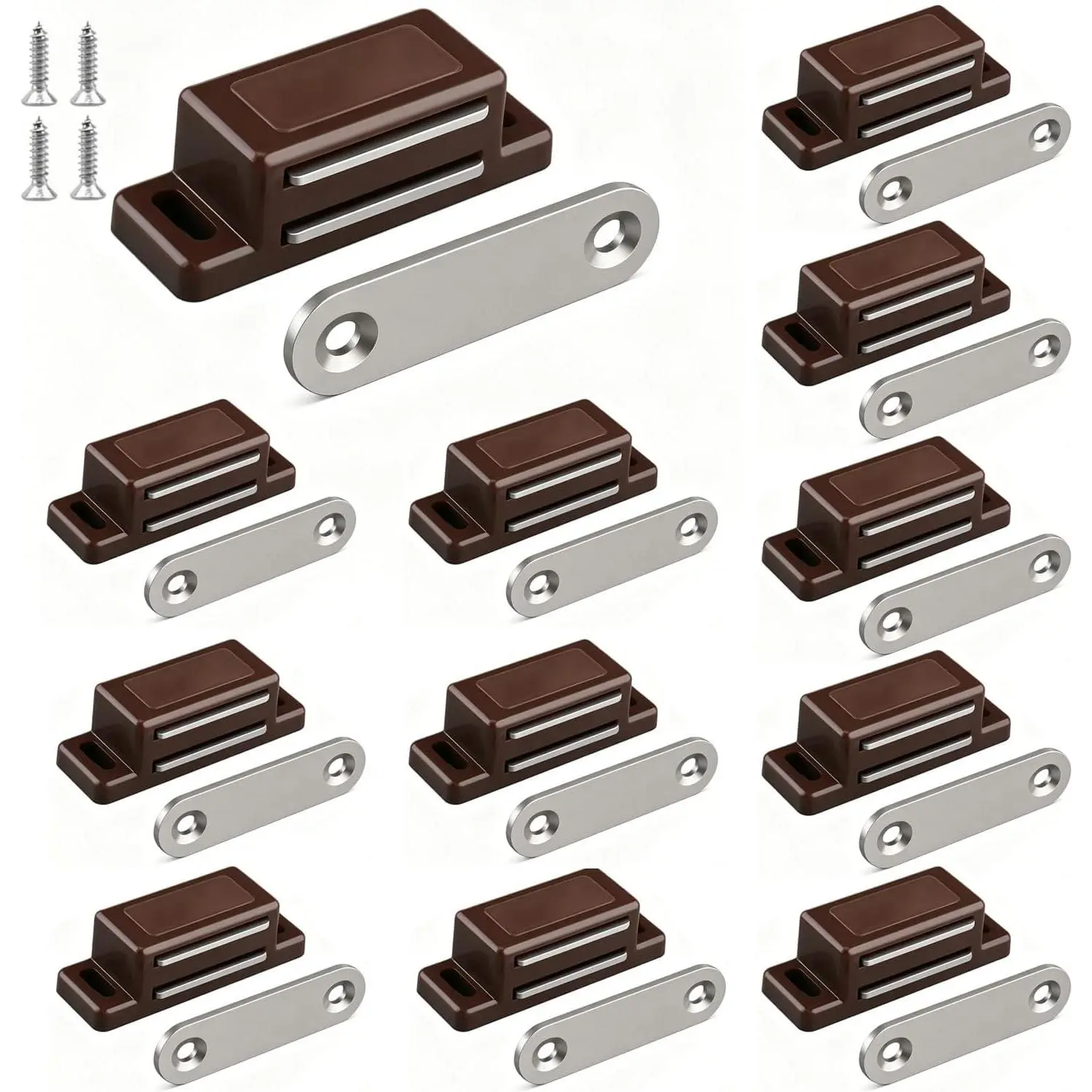 Cabinet Latch 12 Pack Brown Cabinet Door Magnets Catch| Cabinet Magnets for Closure Cupboards Drawers and Shutters