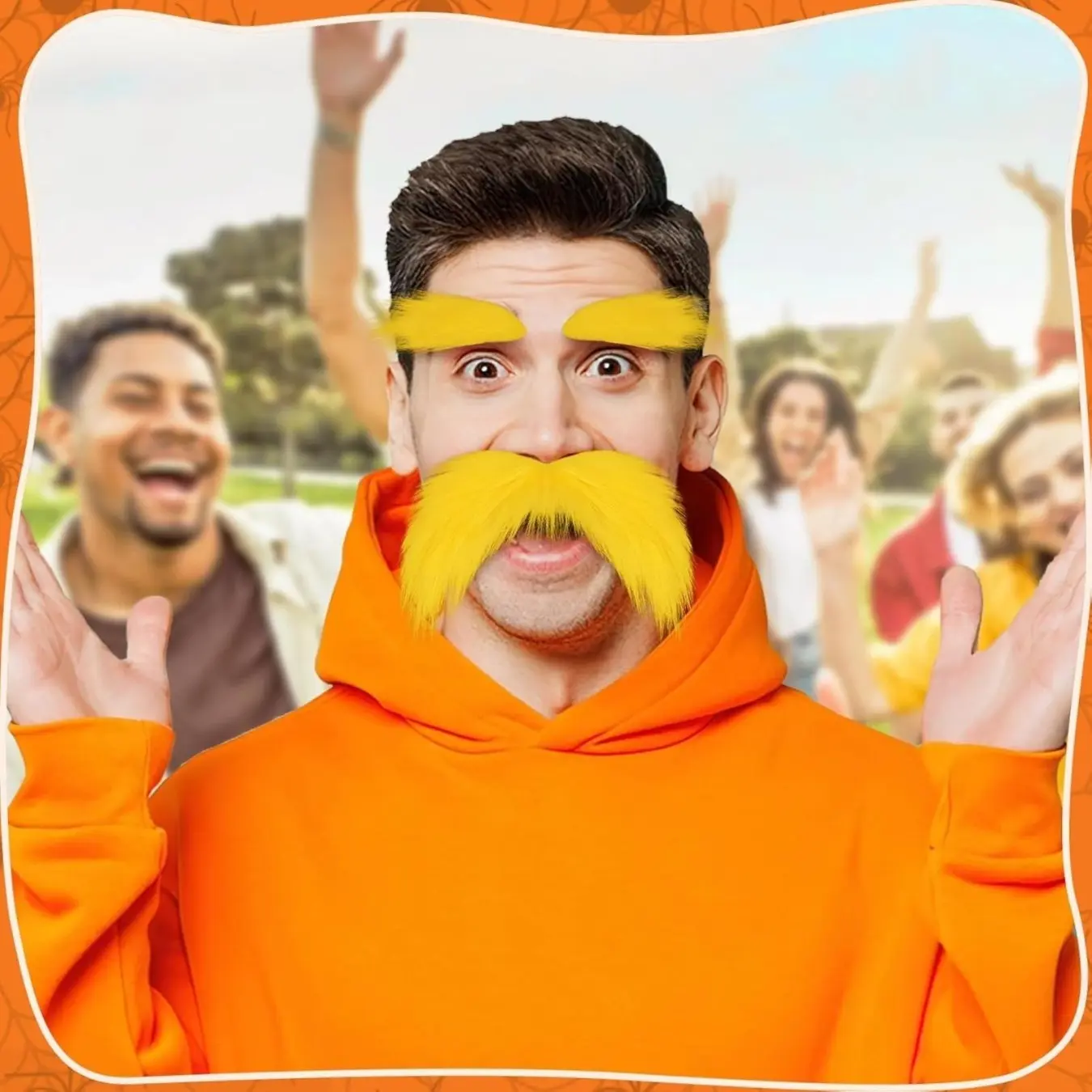 Self-Adhesive Fake Mustache & Bushy Eyebrow Set, Funny Self Stick Cosplay Costume Accessories for Themed Party Halloween Dress Up