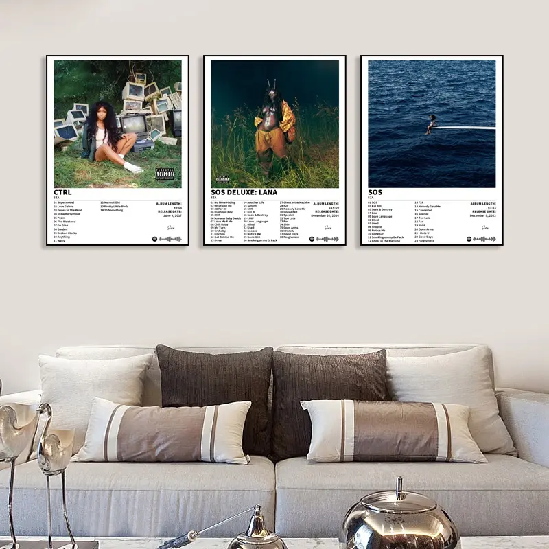 3-piece SOS/Ctrl/SOS DELUXE:LANA music canvas poster, music album cover painting, art wall painting as a gift, wall decoration, home and dormitory decoration, bedroom, office, living room, cafe, bar, unframed wall art, frameless