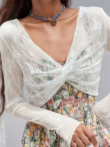 Summer Mesh Cami Dress Outerwear, Lightweight Lace Short Wrap, Stylish Air Conditioning Cover-Up, Perfect for Warm Weather