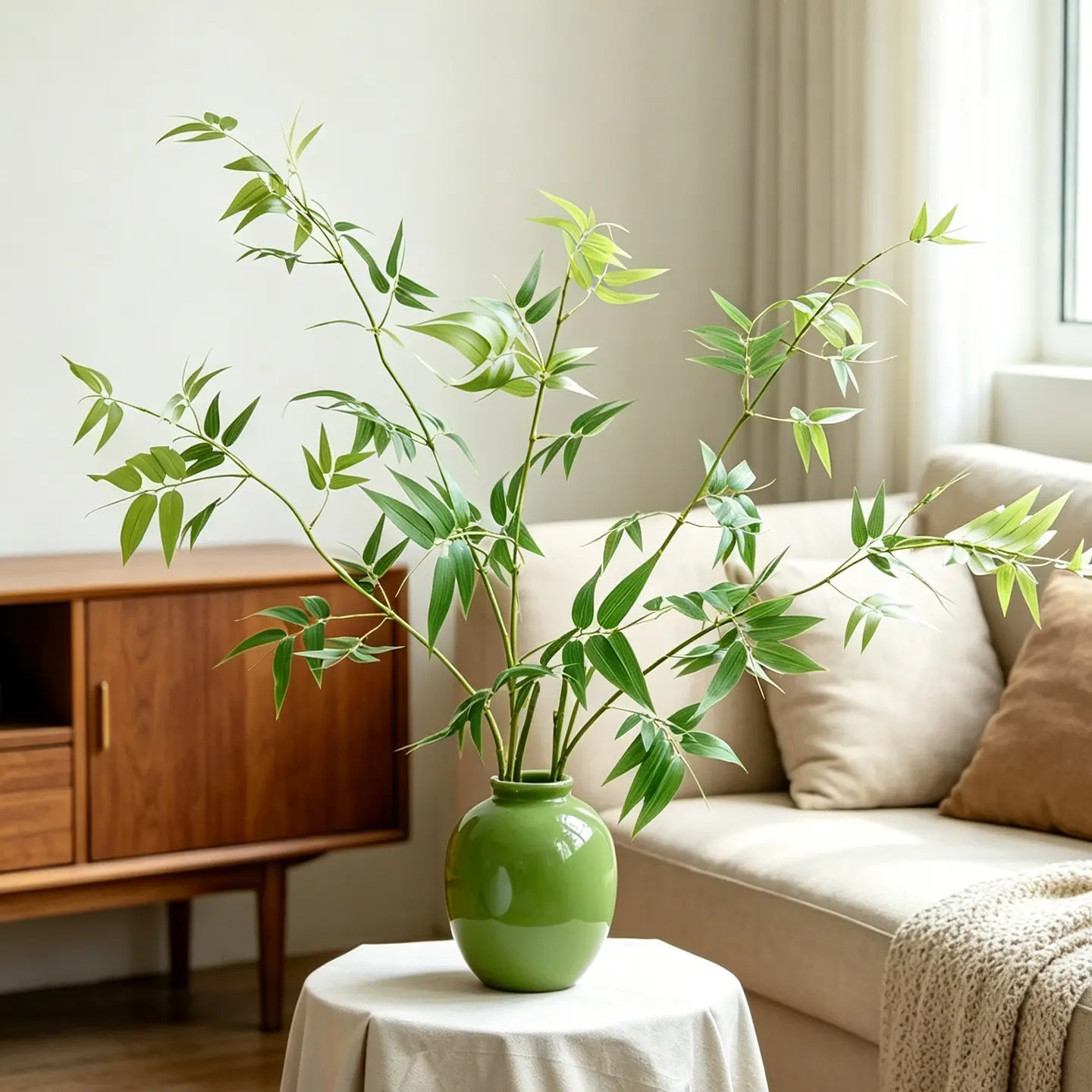 1PC, Realistic Artificial Bamboo Leaf Tree with Elegant Leaf Design - Artificial Bamboo Plant with Branches and Leaves, Low Maintenance Decorative Home Decor, Interior Decor, Suitable for Office, Zen Decoration - Plastic Bamboo Stem, Fake Plants