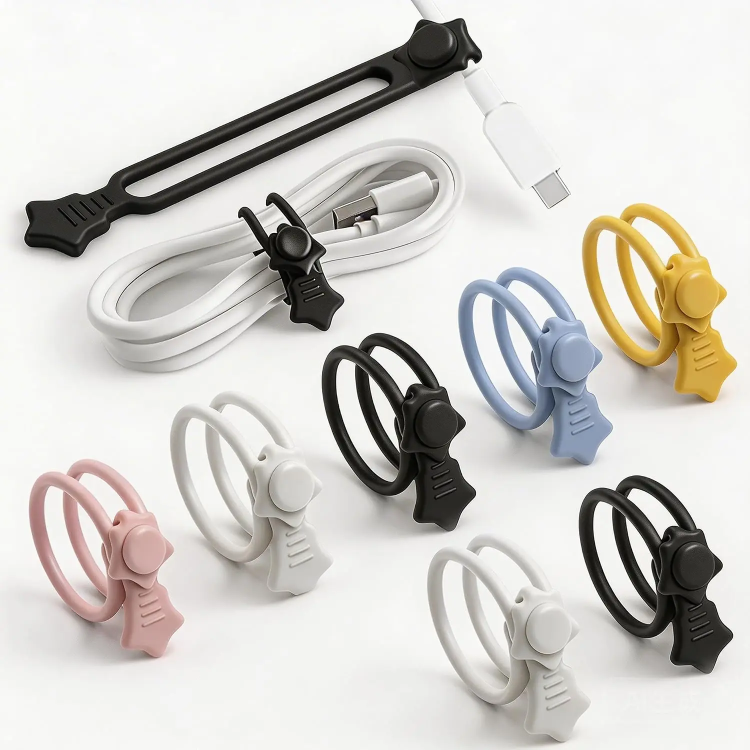 16-Count Synthetic Cord Organizer Ties with Lock Clips & Looped Straps - Multipurpose Elastic Management Solutions for Travel, Cables, Data Cables & Wires to Secure Bundles (Colorful)