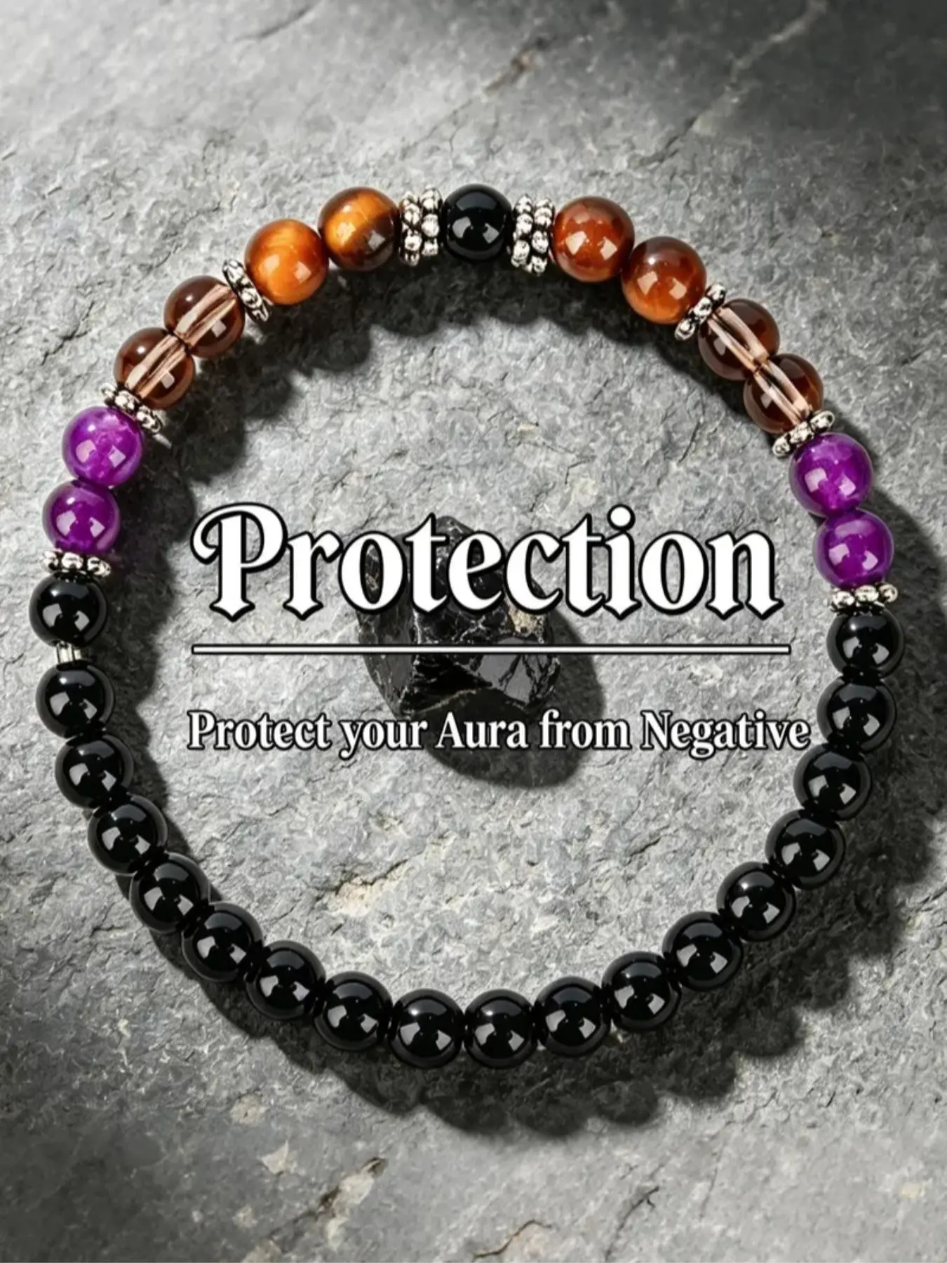 "halo Shield" Obsidian Tiger Eye Bracelet, Healing Crystal Jewelry, Protects From Negative Energy, Reduces Stress, Brings Inner Peace