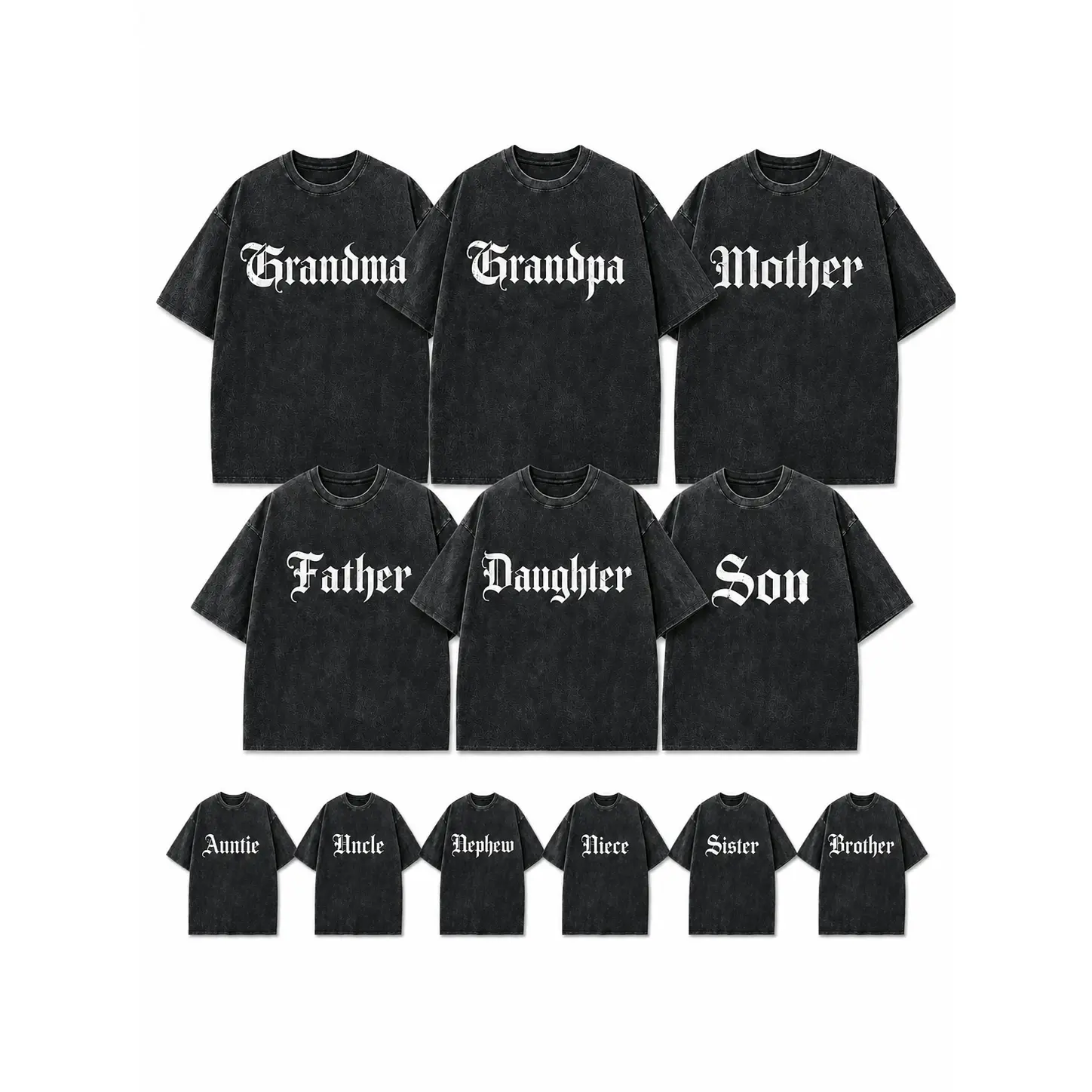 Vintage Washed Cotton Family Matching Shirts, Gothic Letter Family Role Oversized T-Shirts, Family Reunion Matching Outfit for Father Brother Sister Daughter Uncle Niece Nephew