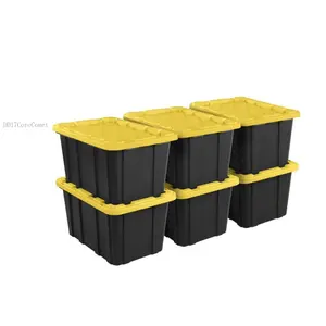 Storage Bin, 27 Gallon Durable Plastic Storage Tote with Lid, Black and Yellow, 6 PackDD17CoreComet