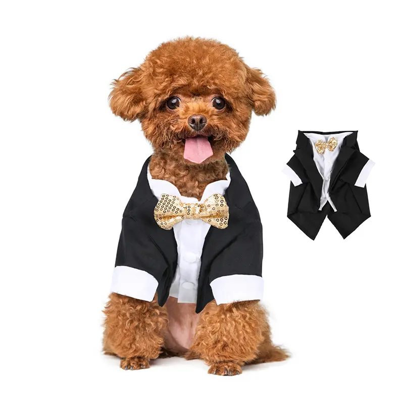 Tuxedo puppy clothes, formal pet suit, small dog clothing, cross-border apparel, dog dustproof pants, black and white