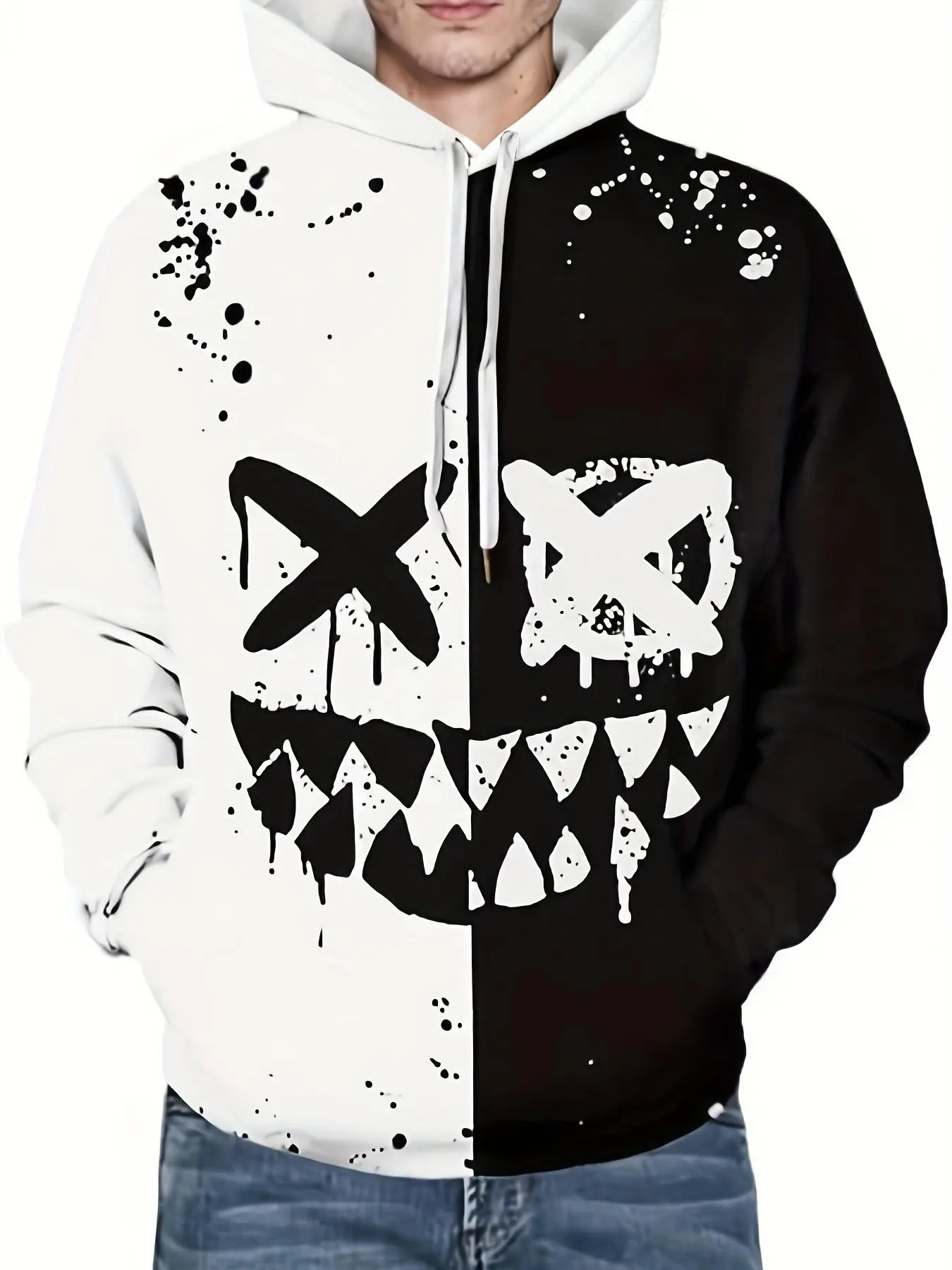 Men's casual pattern design jumper hooded sweatshirt casual print hoodie with kangaroo pocket winter and autumn streetwear Menswear as a gift Long Sleeve