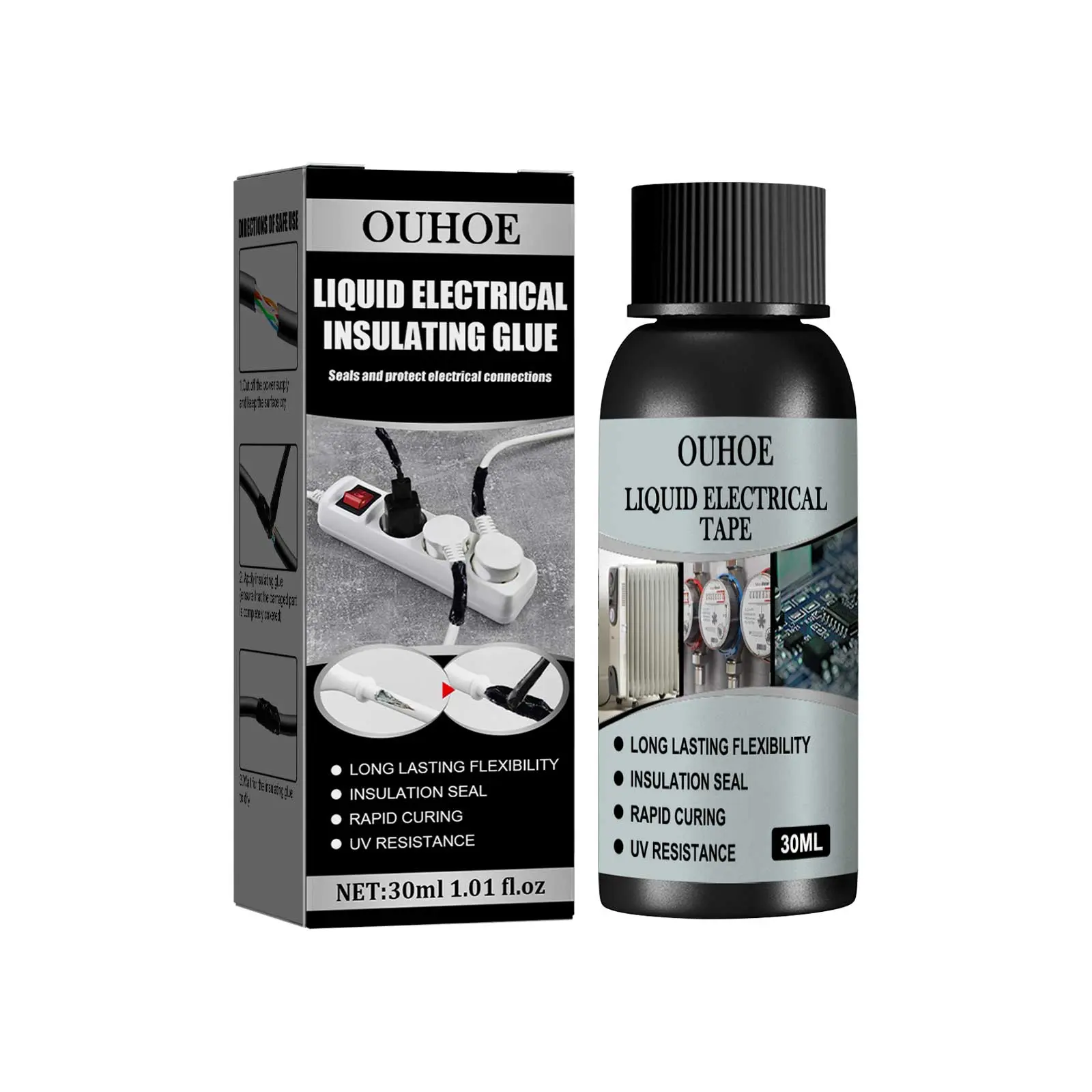 OUHOE 30ml Black Resin-Based Liquid Electrical Insulating Glue Bottle, High-Temperature Resistant Organic Insulation, Waterproof Repair Sealant with Good Weather Resistance for Home Care Supplies