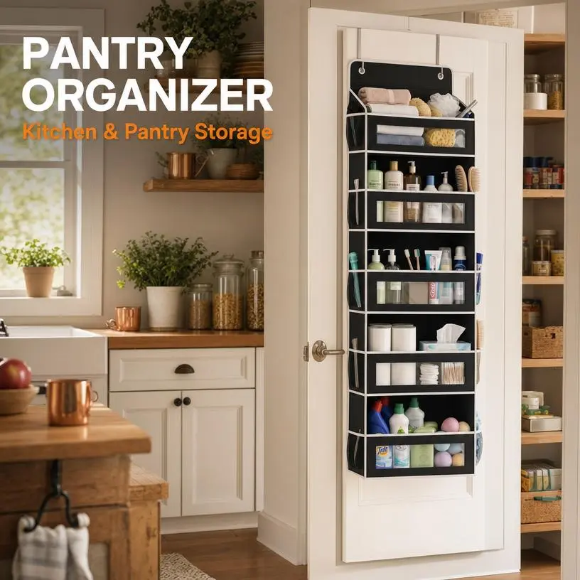 Heavy Duty 5-Tier Door Organizer, Holds Up to 44LBS Space Saving Hanging Pocket with Sturdy Lining & Breathable Side Mesh, Clear View Hanging Storage Shelves for Home Closet & Bathroom