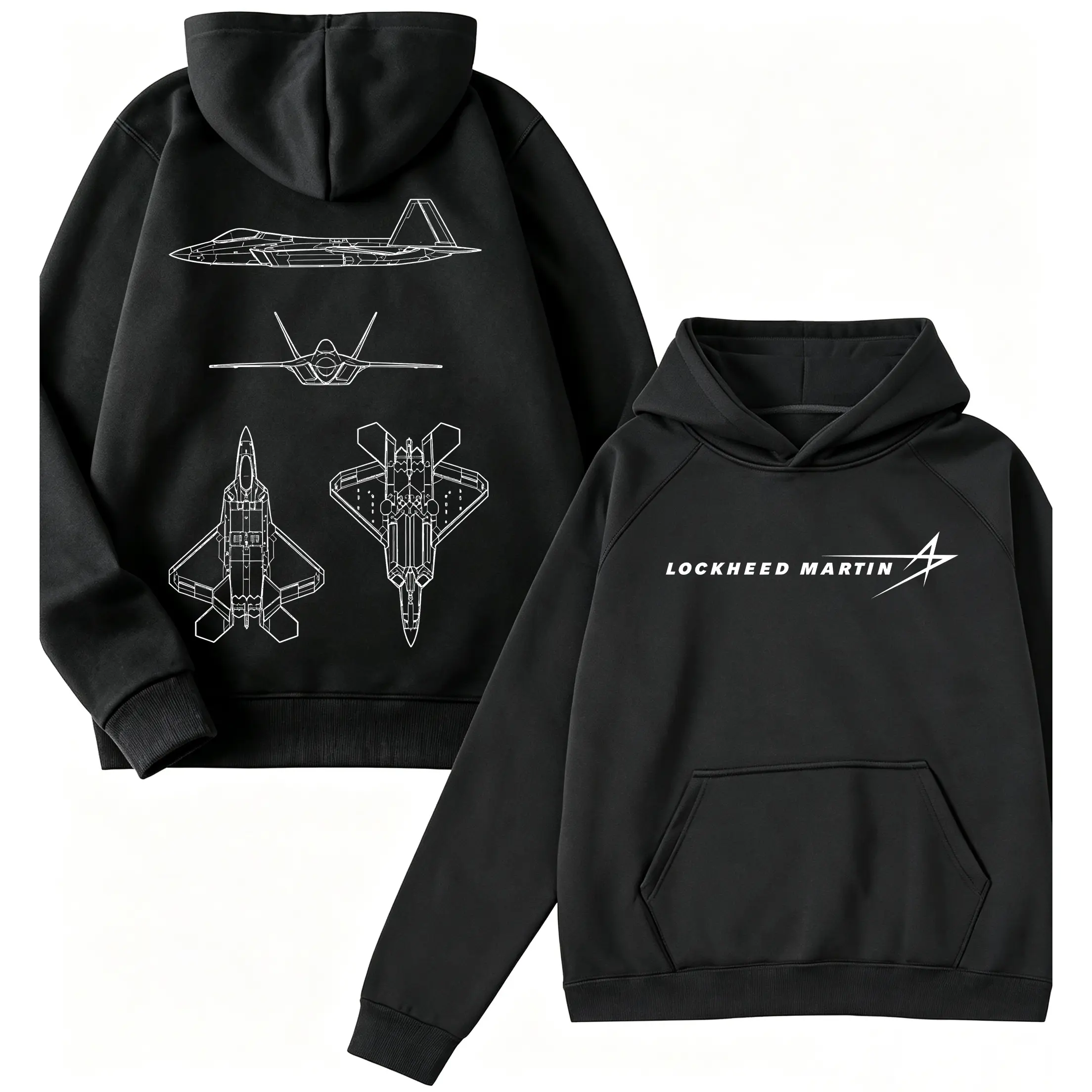 ? ✈ F-22 Raptor Blueprint Hoodie, Vintage Lockheed Martin Graphic ,  Unisex  Made in USA Gift Idea Fan Men Top.