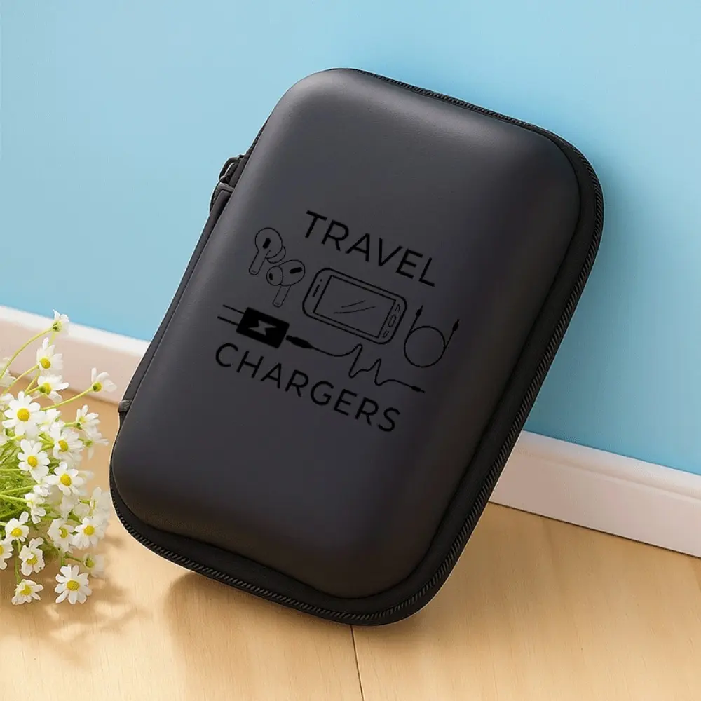 Travel charging pattern storage box with mesh pocket and compact design - cable/headphone/charger storage box, suitable for office, travel, pet enthusiasts - durable and portable electronic accessory organizer