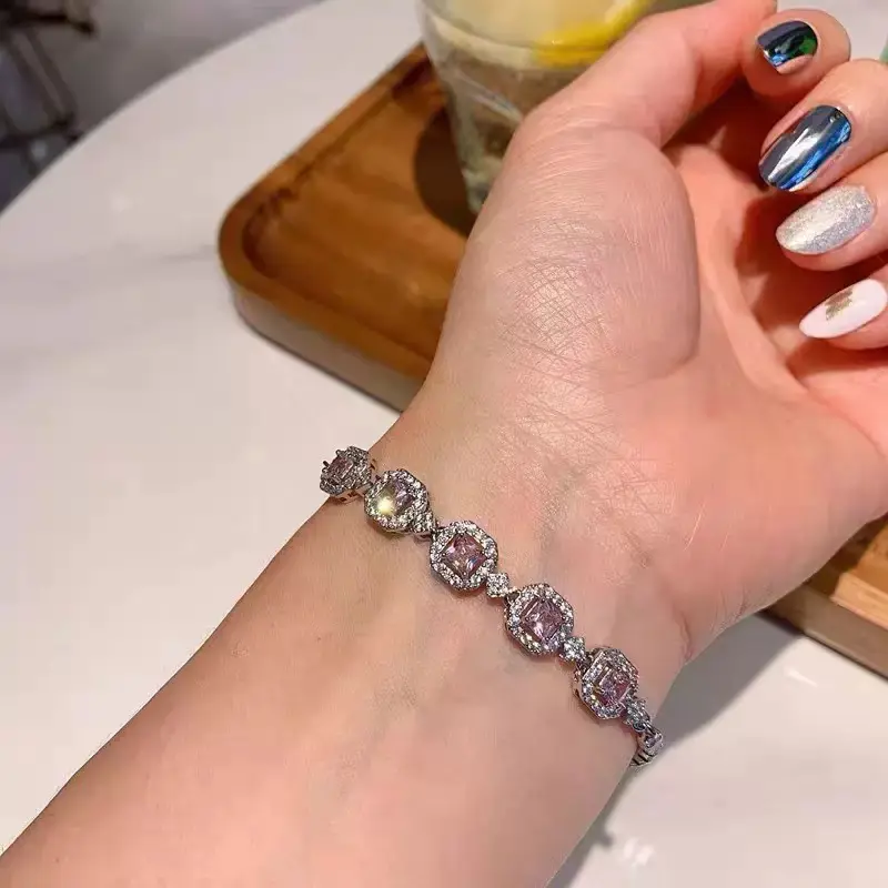 New Simulated Multicolored Princess-Cut Full-Paved Tourmaline Bracelet, Exquisite Sports & Outdoor Protective Gear Accessory